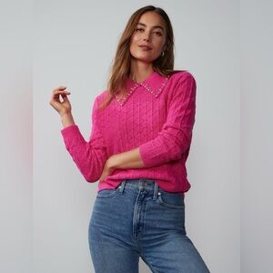 🛍️NWT Rhinestone Trim Collar Sweater XL - Pink